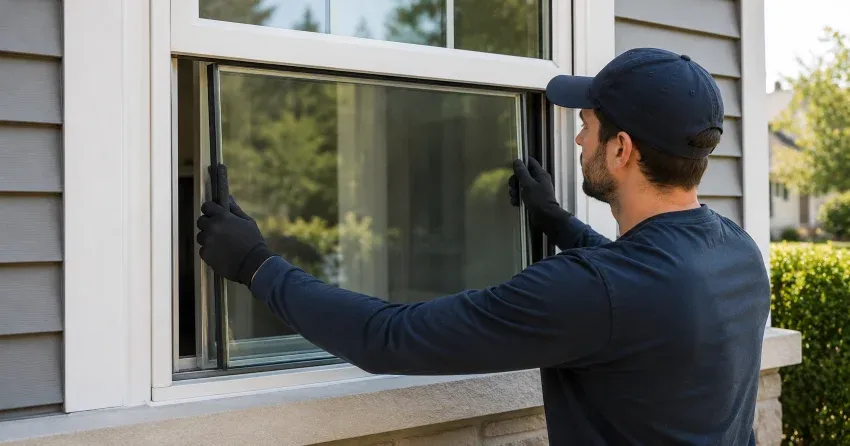 technician boarding up broken window during emergency glass repair Ardagh, Barrie