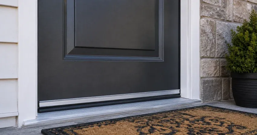 technician replacing worn door weatherstripping in Sunnidale, Barrie home