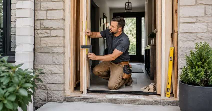 exterior door installer assessing rough opening in Sunnidale, Barrie