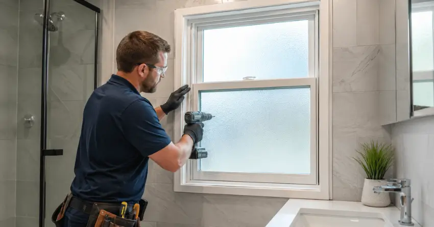 frosted glass installation bathroom window in Ardagh, Barrie