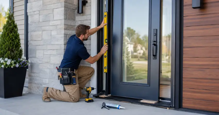 glass outside door installation with energy-efficient double-pane glazing in Sunnidale, Barrie