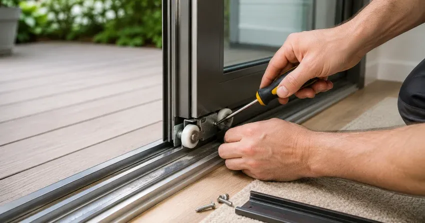 sliding door fix Maple Ridge, Barrie technician diagnosing track issue