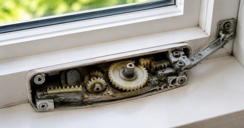 technician replacing casement window crank operator in Maple Ridge, Barrie home